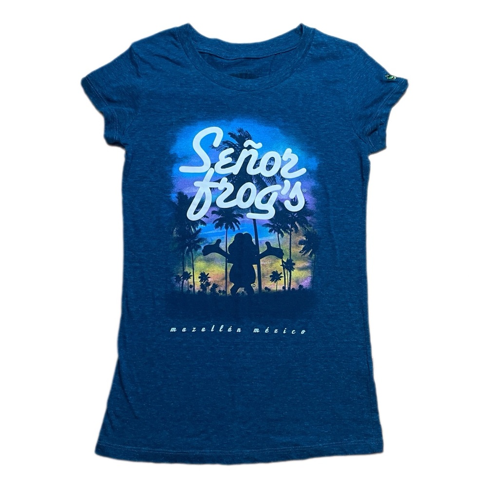 Senior Frog’s Blue Small Women T Shirt Scoop Neck Embroidery Graphic Tee